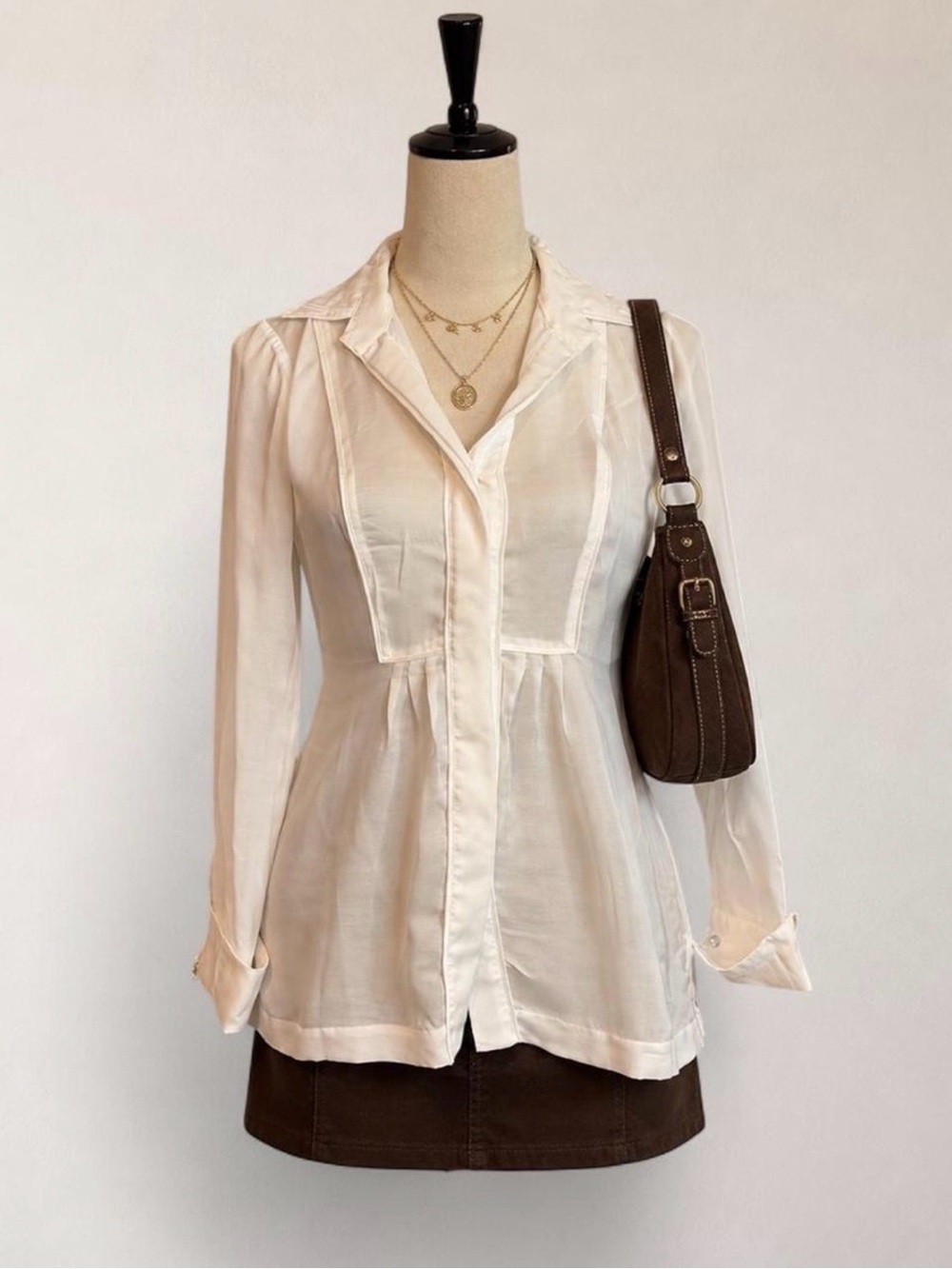 White House Black Market Petites Ivory Sheer Fitted Blouse